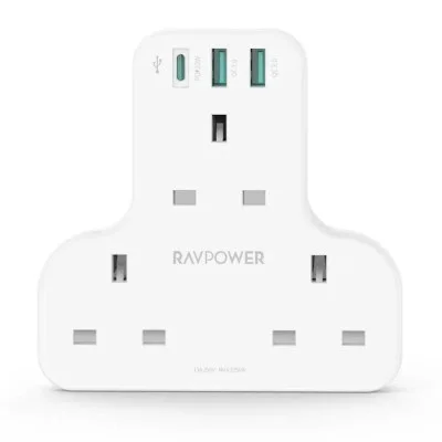 RAVPower PD Pioneer 20W 3 port charger White UK Version with 3 AC plug - White